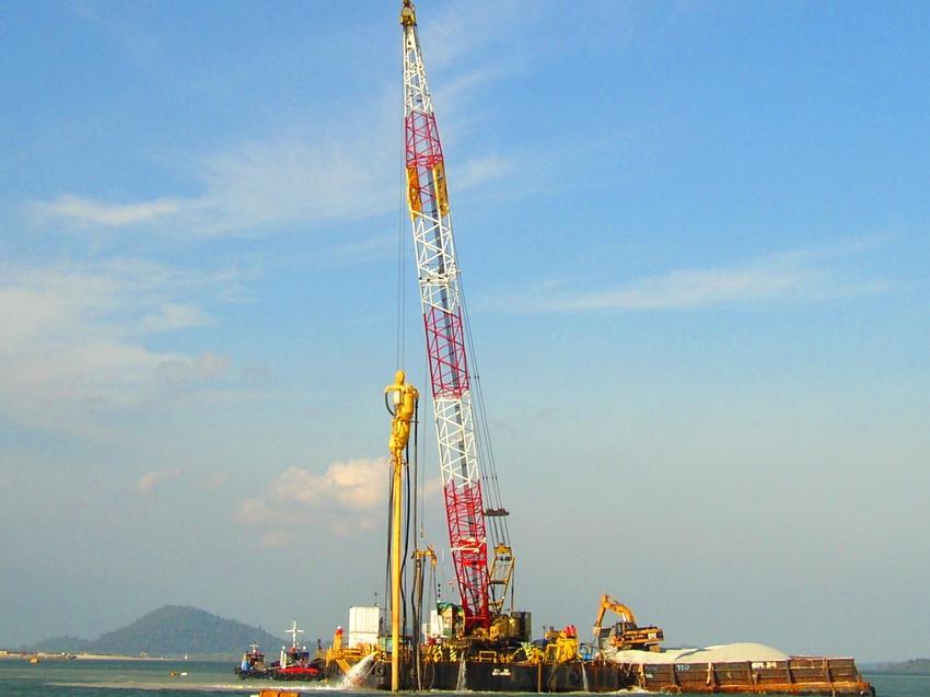 Offshore stone columns in progress